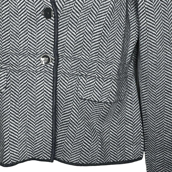 TALBOTS SZ M Knit Blazer Jacket 100% Merino Wool Gray Herringbone Pockets NEW - Picture 2 of 11